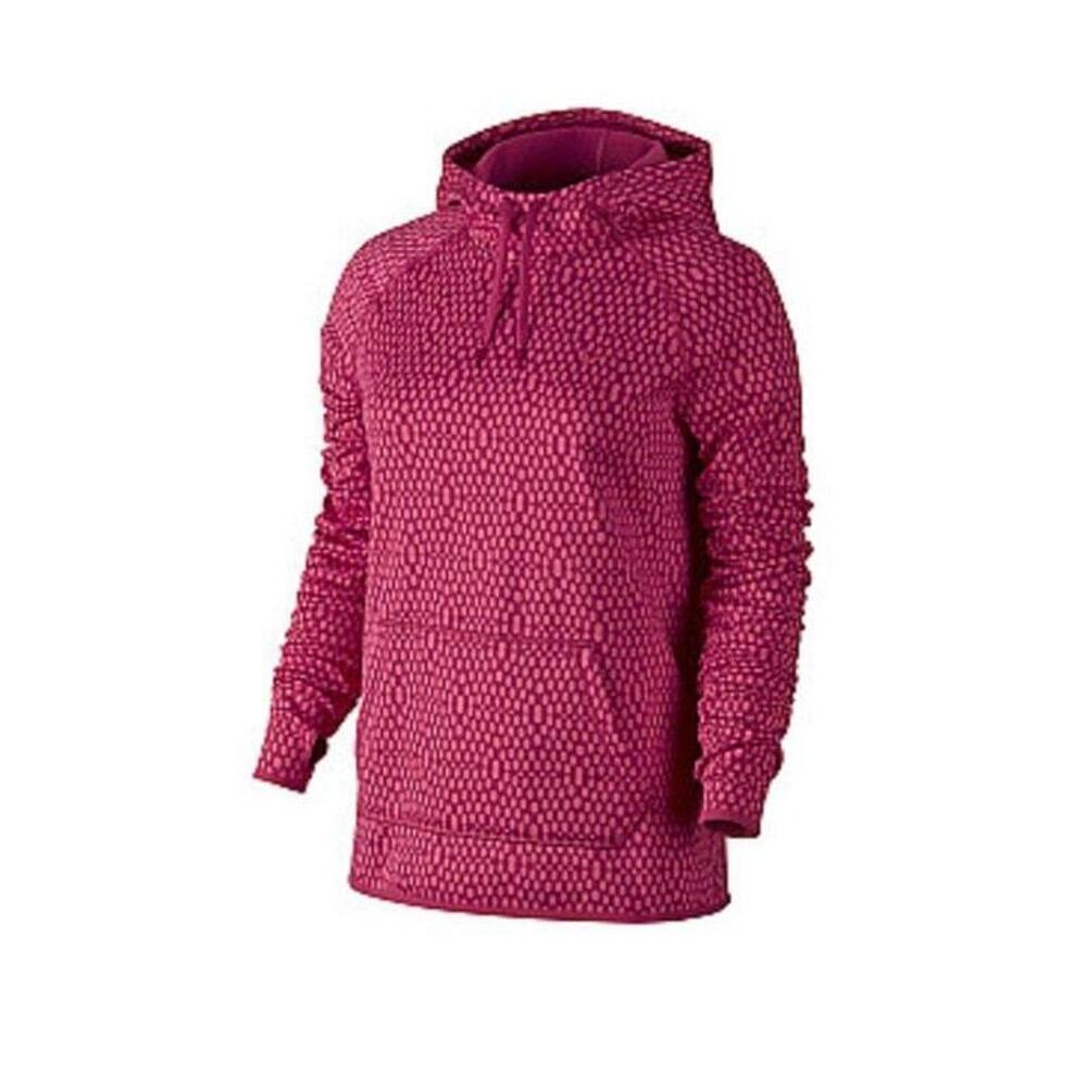 Nike Therma Fit Hoodie Womens Size L Pink Polka Dots Oversized Pocket Athleisure